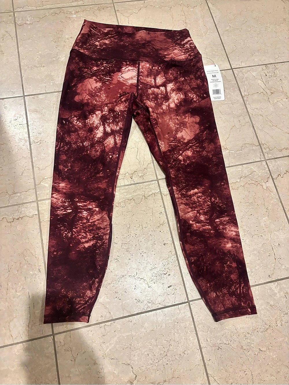Harmony Balance Abstract Print Leggings in Burgundy Size Medium NWT